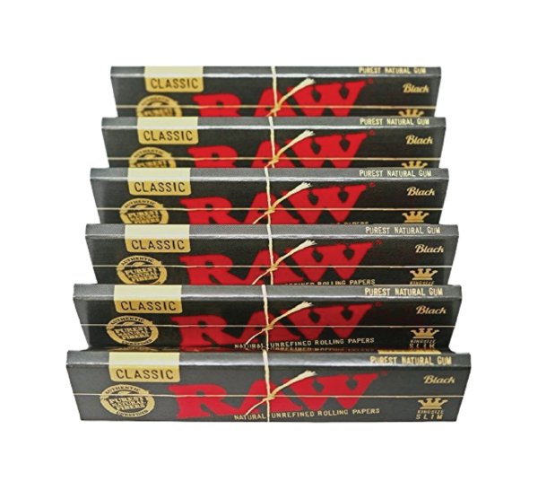 RAW Classic Black King Size Slim Natural Unrefined Ultra Thin 110mm Rolling Papers (6 Packs)